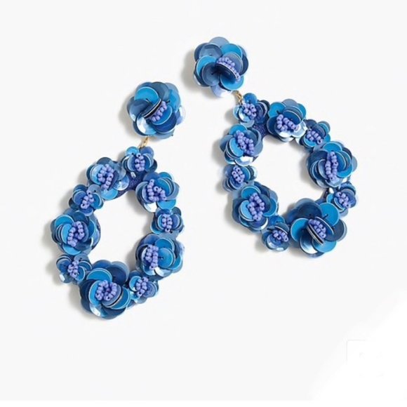 J. Crew Jewelry - 🔥EUC Jcrew LeatherBack Blue Sequin Petal Earrings
